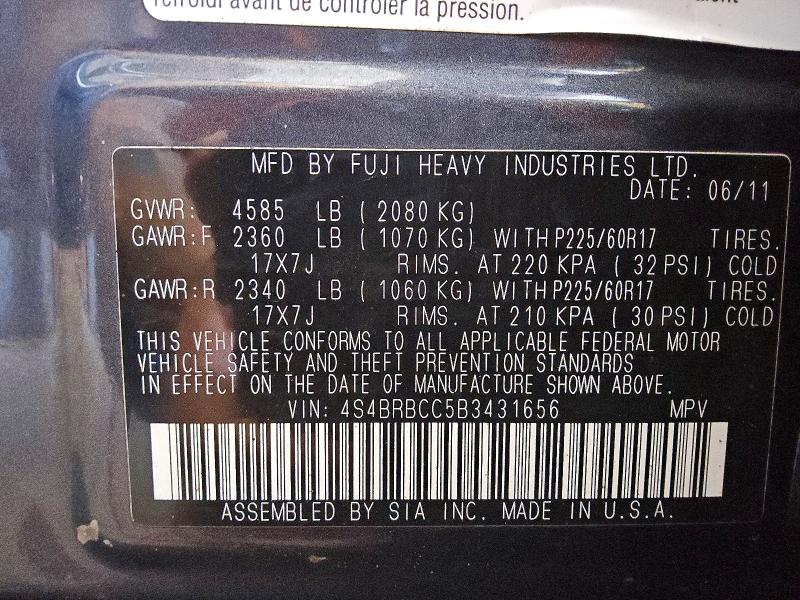 Aukcja sprzedaży 2011 Subaru Outback, vin: 4S4BRBCC5B3431656, numer aukcji: 58363786