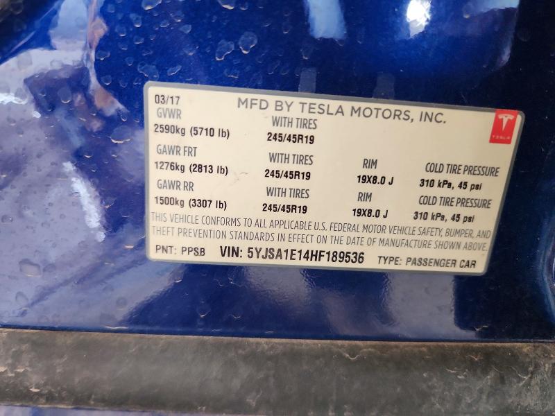 2017 Tesla Model S მანქანა იყიდება აუქციონზე, vin: 5YJSA1E14HF189536, აუქციონის ნომერი: 57737406