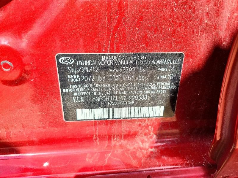 Продажа на аукционе авто 2013 Hyundai Elantra, vin: 5NPDH4AE2DH229588, номер лота: 58791686