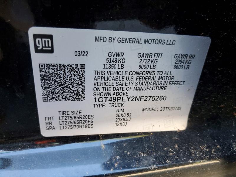 Продаж на аукціоні авто 2022 Gmc Sierra, vin: 1GT49PEY2NF275260, номер лоту: 57629836