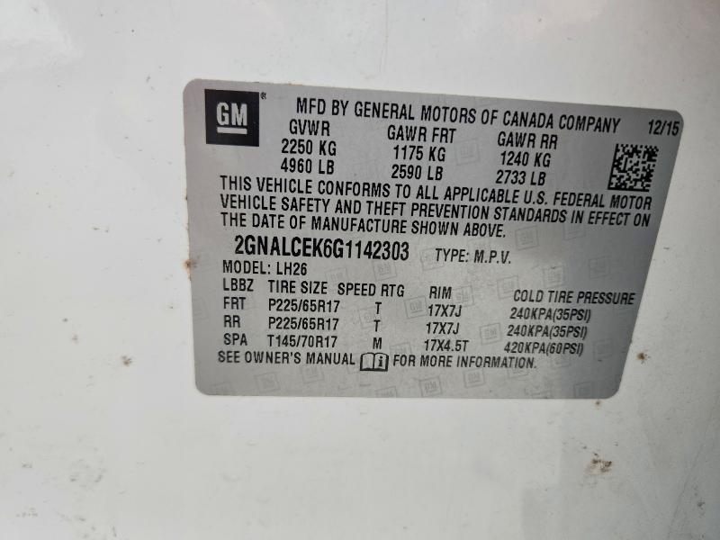 56846116 :رقم المزاد ، 2GNALCEK6G1142303 vin ، 2016 Chevrolet Equinox مزاد بيع