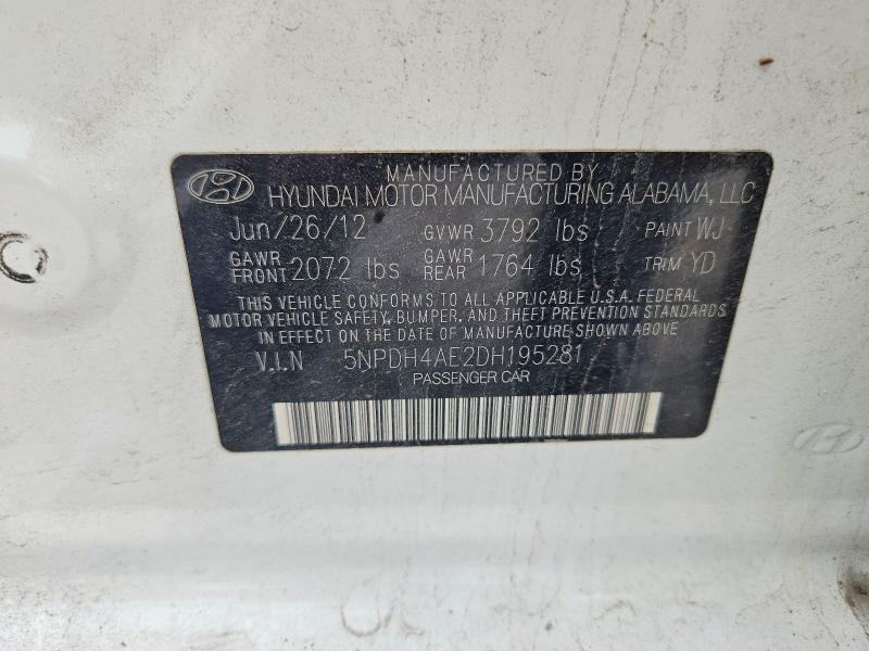 Aukcja sprzedaży 2013 Hyundai Elantra, vin: 5NPDH4AE2DH195281, numer aukcji: 58705006
