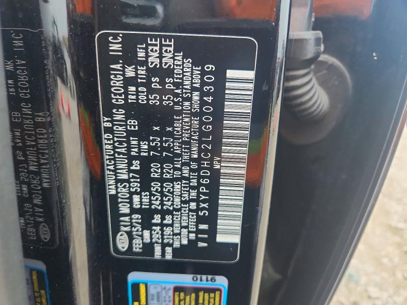 2020 Kia Telluride მანქანა იყიდება აუქციონზე, vin: 5XYP6DHC2LG004309, აუქციონის ნომერი: 58594016