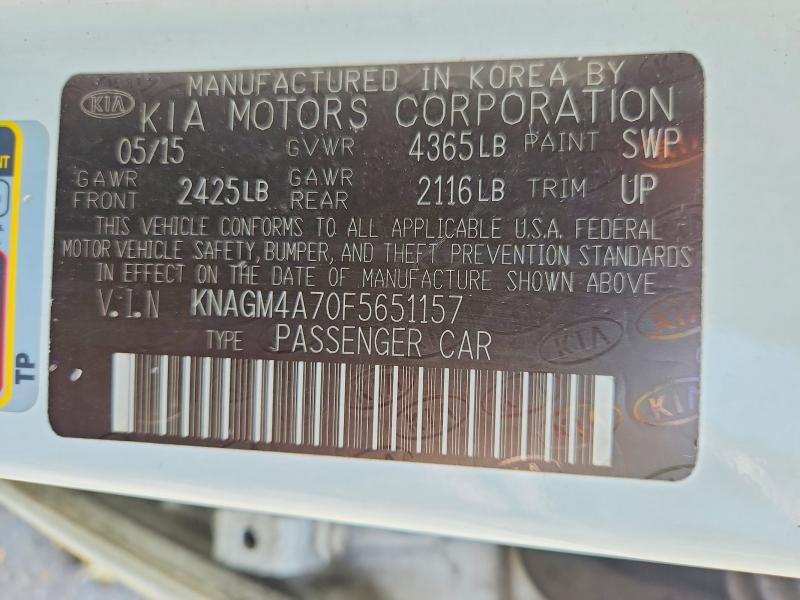 Продажа на аукционе авто 2015 Kia Optima, vin: KNAGM4A70F5651157, номер лота: 85623625