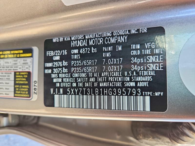 2017 Hyundai Santa Fe Sport მანქანა იყიდება აუქციონზე, vin: 5XYZT3LB1HG395793, აუქციონის ნომერი: 55808986