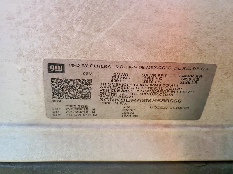 58730836 :رقم المزاد ، 3GNKBBRA3MS580666 vin ، 2021 Chevrolet Blazer مزاد بيع