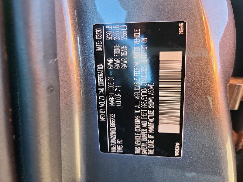 Aukcja sprzedaży 2020 Volvo S60, vin: 7JRA22TK0LG066732, numer aukcji: 55038106