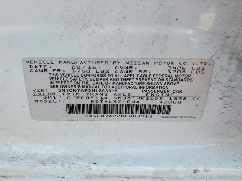 55613536 :رقم المزاد ، 3N1CN7AP2HL803915 vin ، 2017 Nissan Versa مزاد بيع