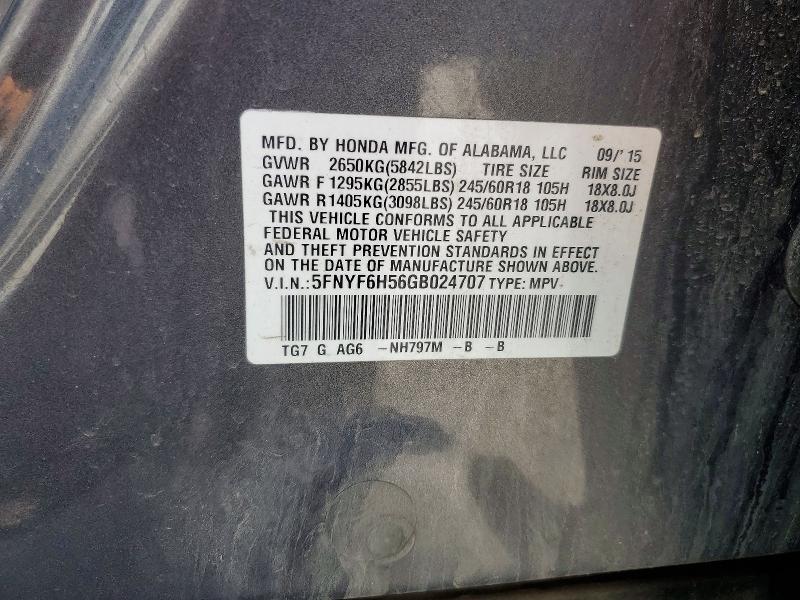 56421896 :رقم المزاد ، 5FNYF6H56GB024707 vin ، 2016 Honda Pilot مزاد بيع