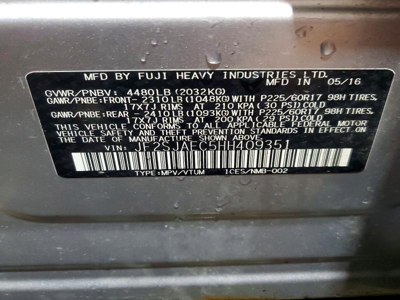 Продаж на аукціоні авто 2017 Subaru Forester, vin: JF2SJAEC5HH409351, номер лоту: 56501746