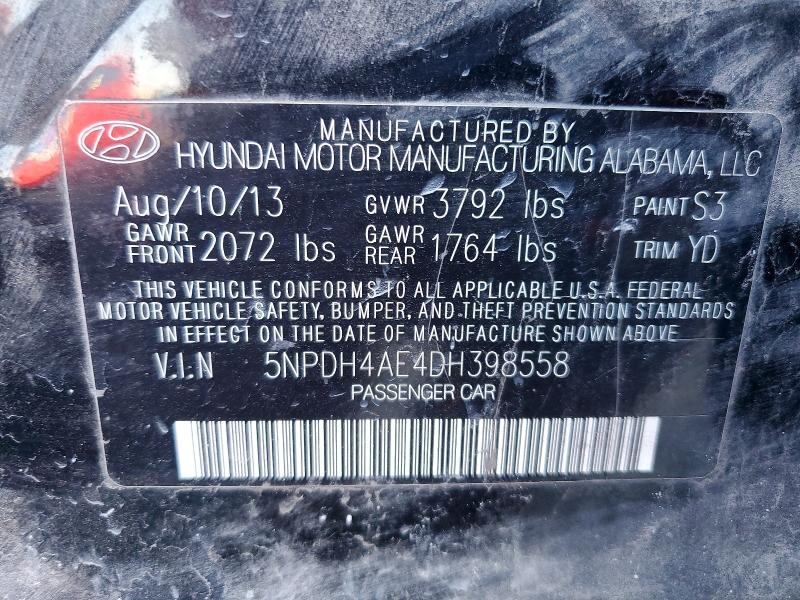 Продажа на аукционе авто 2013 Hyundai Elantra, vin: 5NPDH4AE4DH398558, номер лота: 56856956