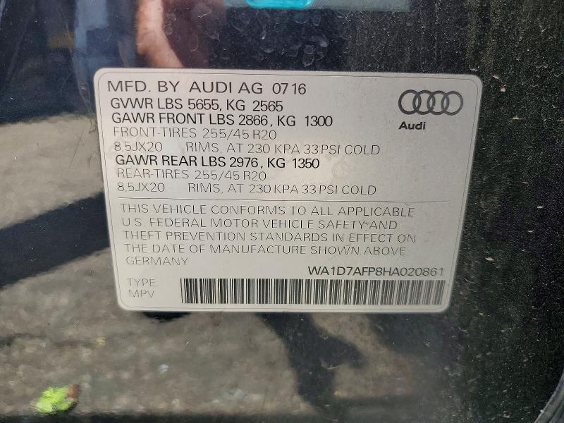 59193286 :رقم المزاد ، WA1D7AFP8HA020861 vin ، 2017 Audi Q5 مزاد بيع