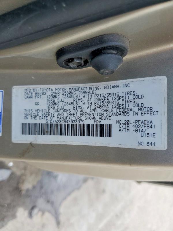 58199486 :رقم المزاد ، 5TDZA23C64S033979 vin ، 2004 Toyota Sienna مزاد بيع