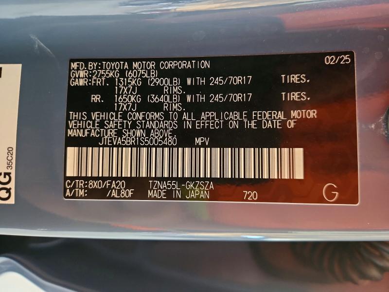 56362606 :رقم المزاد ، JTEVA5BR1S5005480 vin ، 2025 Toyota 4runner مزاد بيع