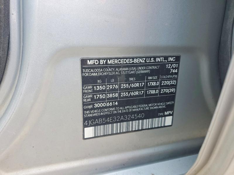 58824246 :رقم المزاد ، 4JGAB54E32A324540 vin ، 2002 Mercedes-benz Ml مزاد بيع
