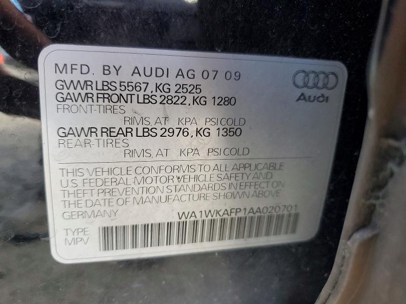 2010 Audi Q5 მანქანა იყიდება აუქციონზე, vin: WA1WKAFP1AA020701, აუქციონის ნომერი: 57962246