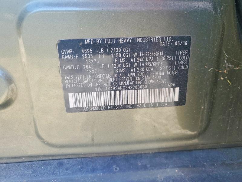 Aukcja sprzedaży 2017 Subaru Outback, vin: 4S4BSAKC3H3208010, numer aukcji: 55949956