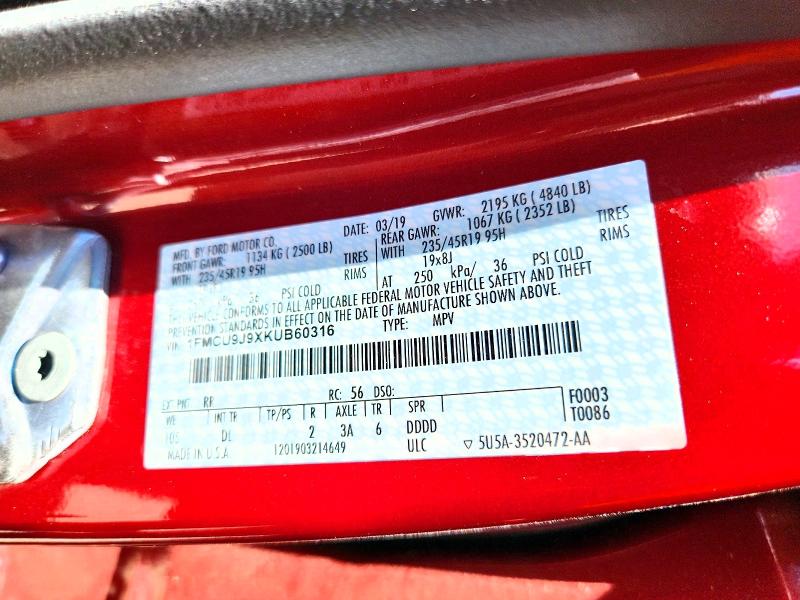 Aukcja sprzedaży 2019 Ford Escape, vin: 1FMCU9J9XKUB60316, numer aukcji: 55774606