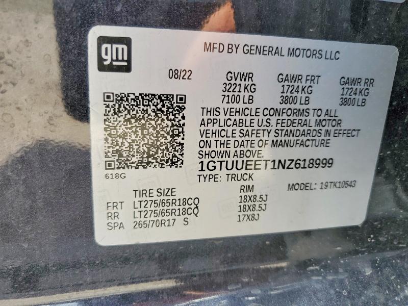 55680036 :رقم المزاد ، 1GTUUEET1NZ618999 vin ، 2022 Gmc Sierra مزاد بيع