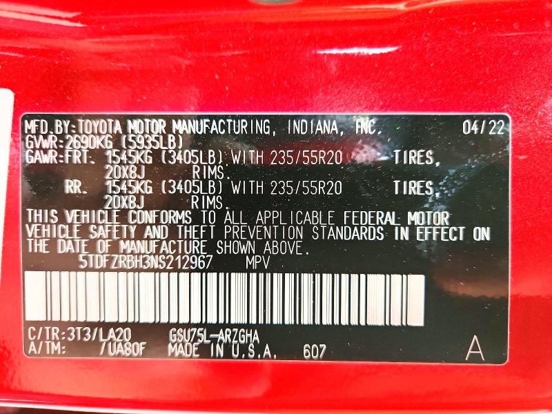 Продаж на аукціоні авто 2022 Toyota Highlander, vin: 5TDFZRBH3NS212967, номер лоту: 58483066