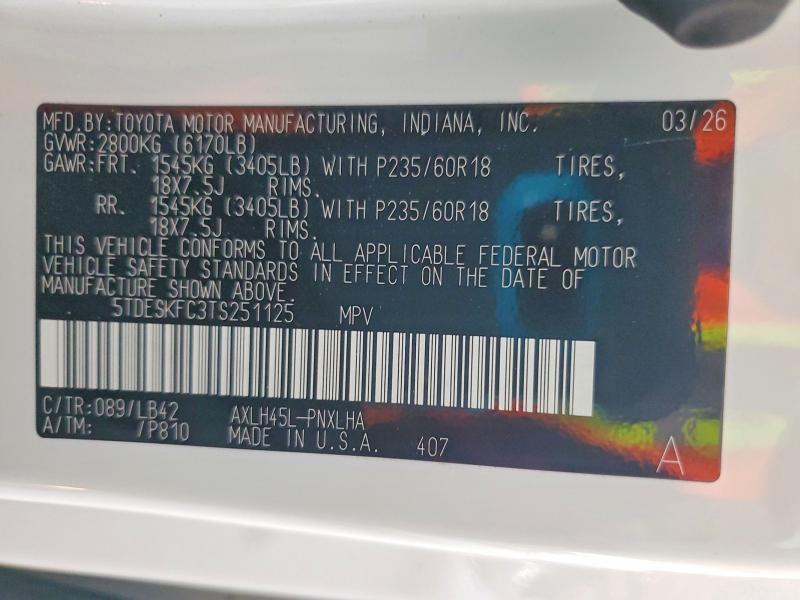 56059876 :رقم المزاد ، 5TDESKFC3TS251125 vin ، 2026 Toyota Sienna مزاد بيع