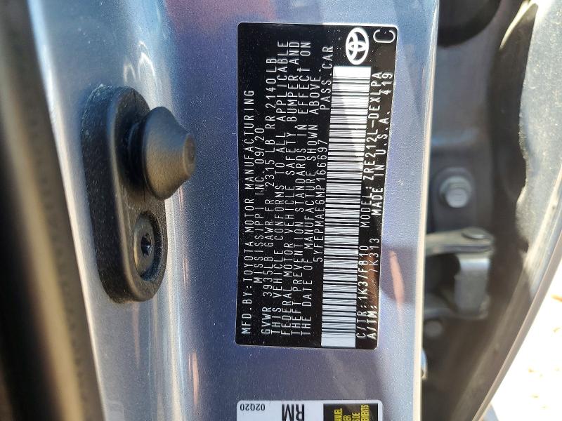 Aukcja sprzedaży 2021 Toyota Corolla, vin: 5YFEPMAE6MP166697, numer aukcji: 56175766