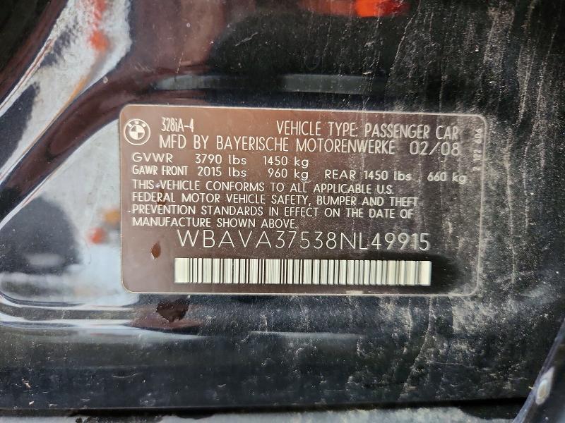 Продажа на аукционе авто 2008 Bmw 328, vin: WBAVA37538NL49915, номер лота: 58689896
