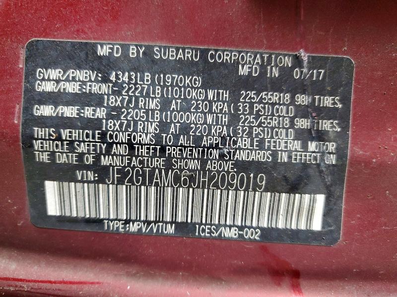 57029476 :رقم المزاد ، JF2GTAMC6JH209019 vin ، 2018 Subaru Crosstrek مزاد بيع