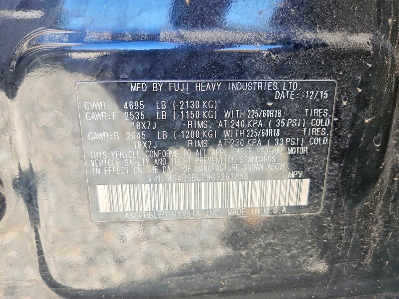 2016 Subaru Outback მანქანა იყიდება აუქციონზე, vin: 4S4BSBLC9G3267856, აუქციონის ნომერი: 56661186