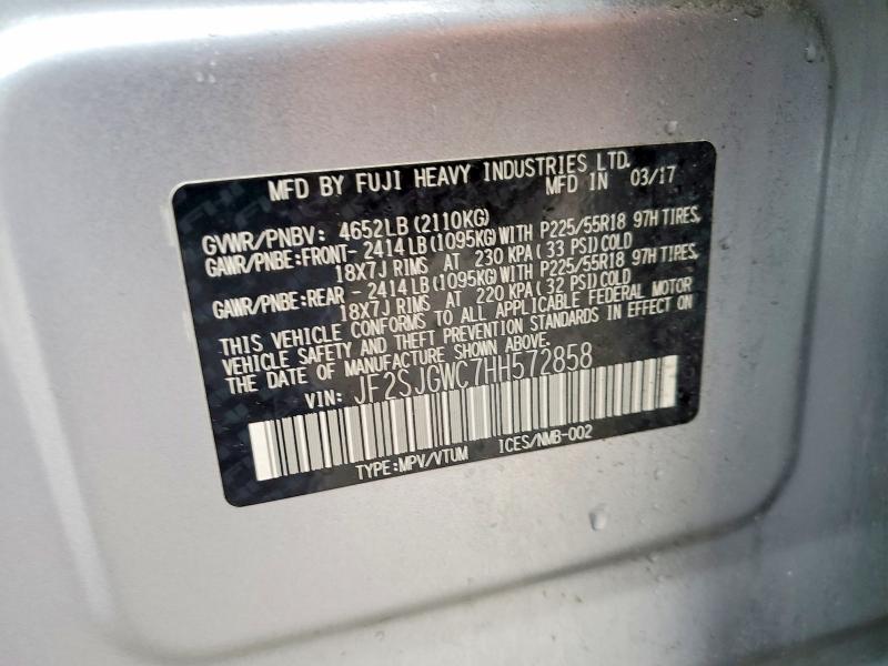 2017 Subaru Forester მანქანა იყიდება აუქციონზე, vin: JF2SJGWC7HH572858, აუქციონის ნომერი: 57261886