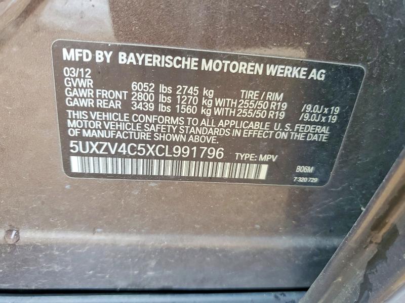 58919386 :رقم المزاد ، 5UXZV4C5XCL991796 vin ، 2012 Bmw X5 مزاد بيع