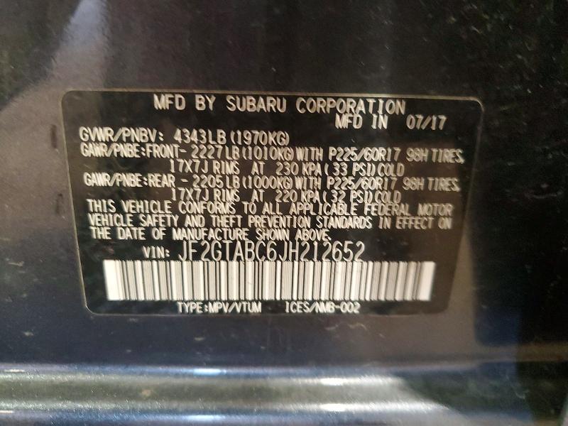 2018 Subaru Crosstrek მანქანა იყიდება აუქციონზე, vin: JF2GTABC6JH212652, აუქციონის ნომერი: 56044786