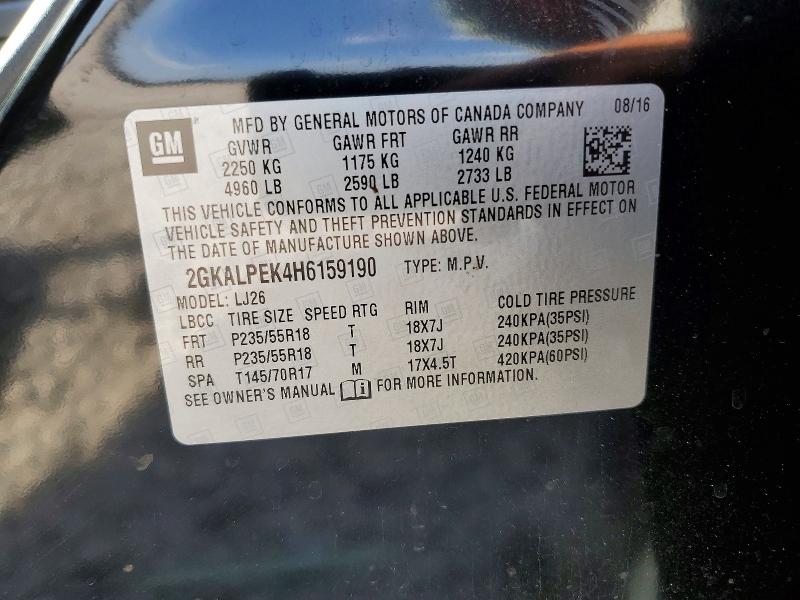 Aukcja sprzedaży 2017 Gmc Terrain, vin: 2GKALPEK4H6159190, numer aukcji: 58552666