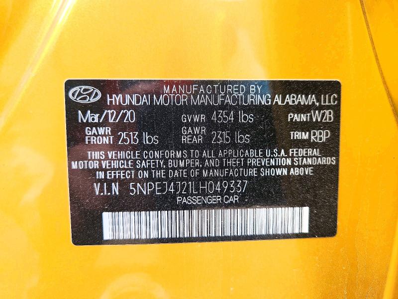 Aukcja sprzedaży 2020 Hyundai Sonata, vin: 5NPEJ4J21LH049337, numer aukcji: 55607756