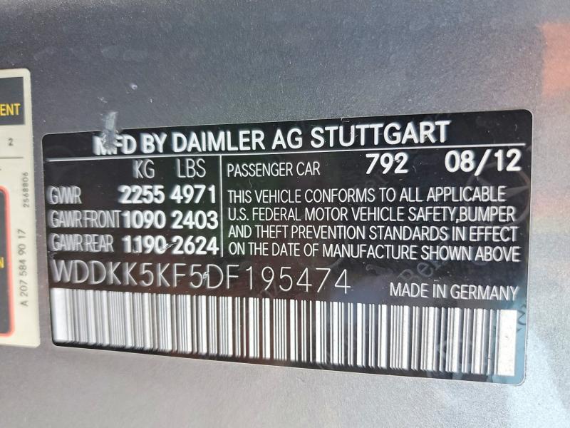 58925776 :رقم المزاد ، WDDKK5KF5DF195474 vin ، 2013 Mercedes-benz E مزاد بيع