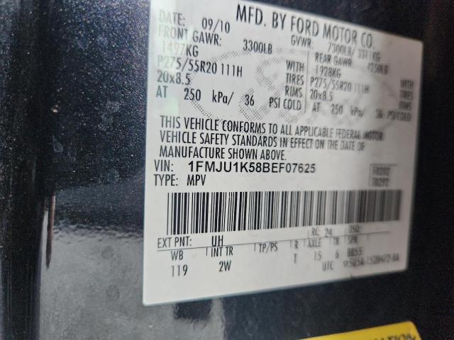 2011 Ford Expedition მანქანა იყიდება აუქციონზე, vin: 1FMJU1K58BEF07625, აუქციონის ნომერი: 57224246