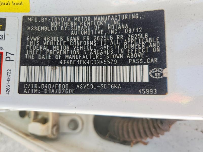 Продаж на аукціоні авто 2012 Toyota Camry, vin: 4T4BF1FK4CR245579, номер лоту: 56099896
