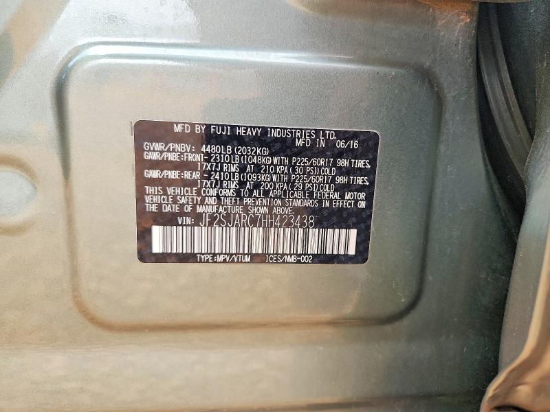Продажа на аукционе авто 2017 Subaru Forester, vin: JF2SJARC7HH423438, номер лота: 58618436