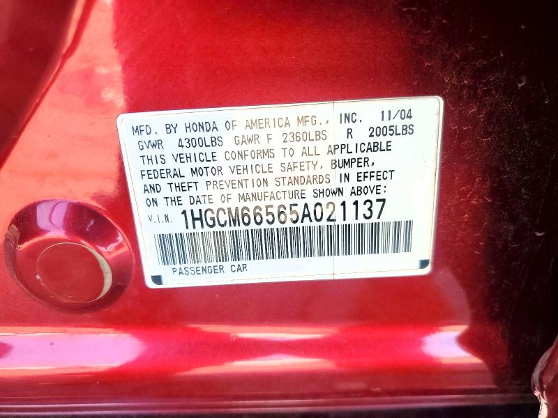 Aukcja sprzedaży 2005 Honda Accord, vin: 1HGCM66565A021137, numer aukcji: 57445056