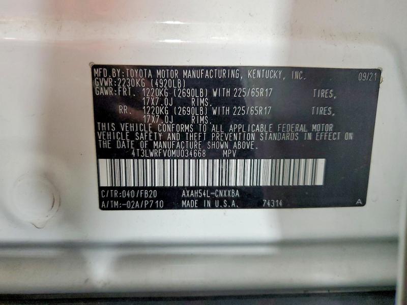 Продаж на аукціоні авто 2021 Toyota Rav4, vin: 4T3LWRFV0MU034668, номер лоту: 57079366