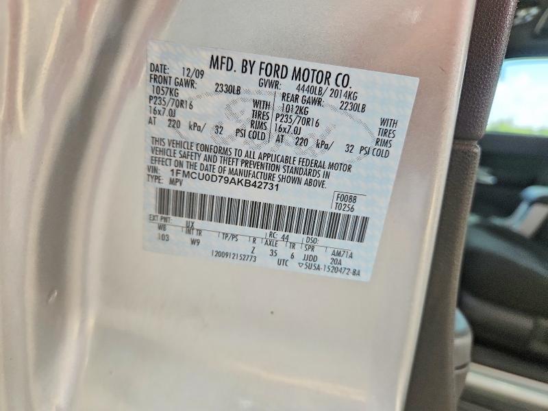 Продажа на аукционе авто 2010 Ford Escape, vin: 1FMCU0D79AKB42731, номер лота: 57001776
