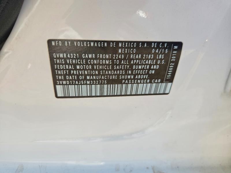 2015 Volkswagen Jetta მანქანა იყიდება აუქციონზე, vin: 3VWD17AJ5FM332775, აუქციონის ნომერი: 56632356