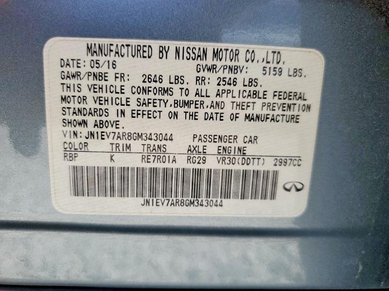 57160306 :رقم المزاد ، JN1EV7AR8GM343044 vin ، 2016 Infiniti Q50 مزاد بيع