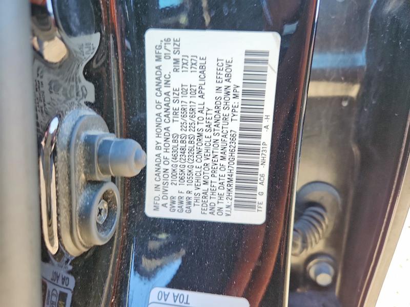 Продажа на аукционе авто 2016 Honda Cr-v, vin: 2HKRM4H70GH623667, номер лота: 55536316
