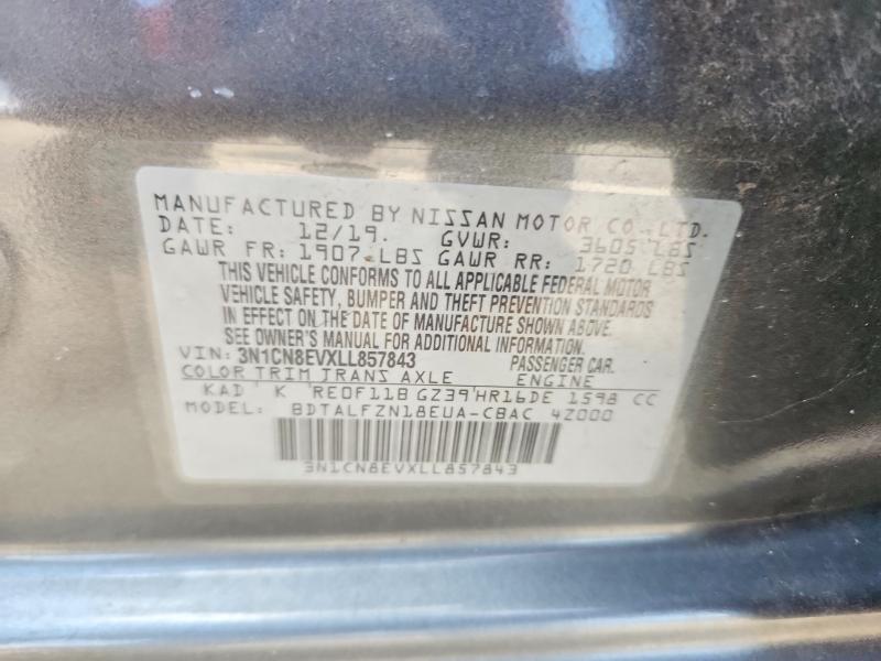 2020 Nissan Versa მანქანა იყიდება აუქციონზე, vin: 3N1CN8EVXLL857843, აუქციონის ნომერი: 59542636