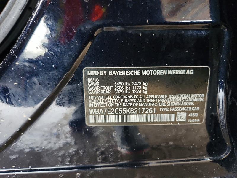 57616716 :رقم المزاد ، WBA7E2C55KB217261 vin ، 2019 Bmw 740 مزاد بيع