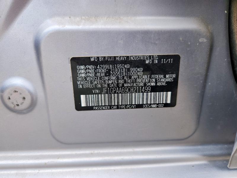 58311766 :رقم المزاد ، JF1GPAA69CH211499 vin ، 2012 Subaru Impreza مزاد بيع