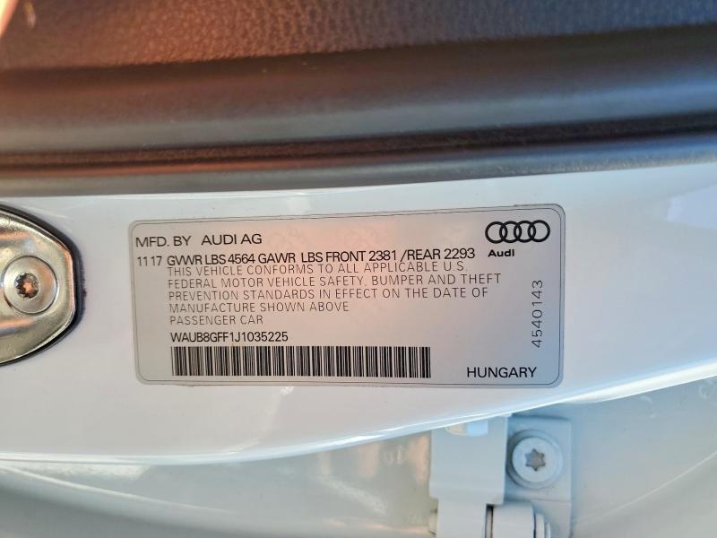 Продаж на аукціоні авто 2018 Audi A3, vin: WAUB8GFF1J1035225, номер лоту: 57009646