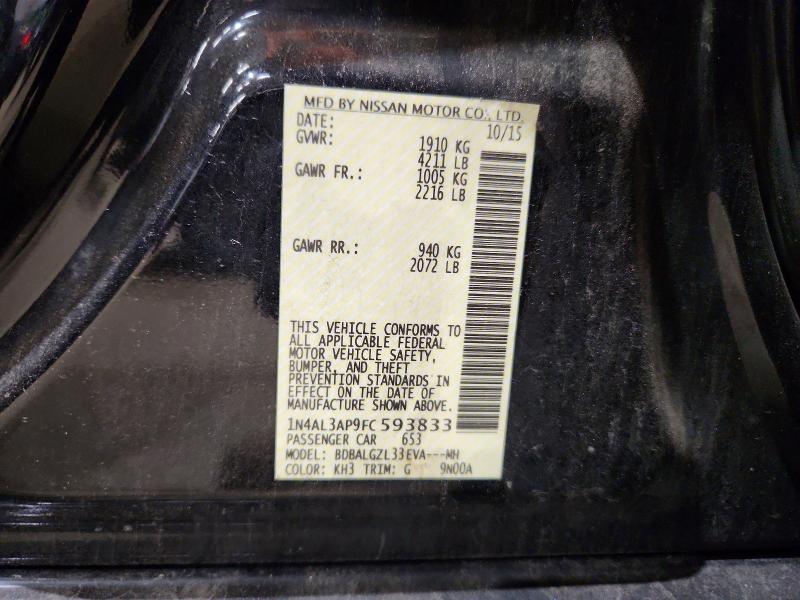 2015 Nissan Altima მანქანა იყიდება აუქციონზე, vin: 1N4AL3AP9FC593833, აუქციონის ნომერი: 57992976