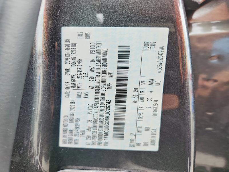 55000686 :رقم المزاد ، 1FMCU0GD8KUC26742 vin ، 2019 Ford Escape مزاد بيع